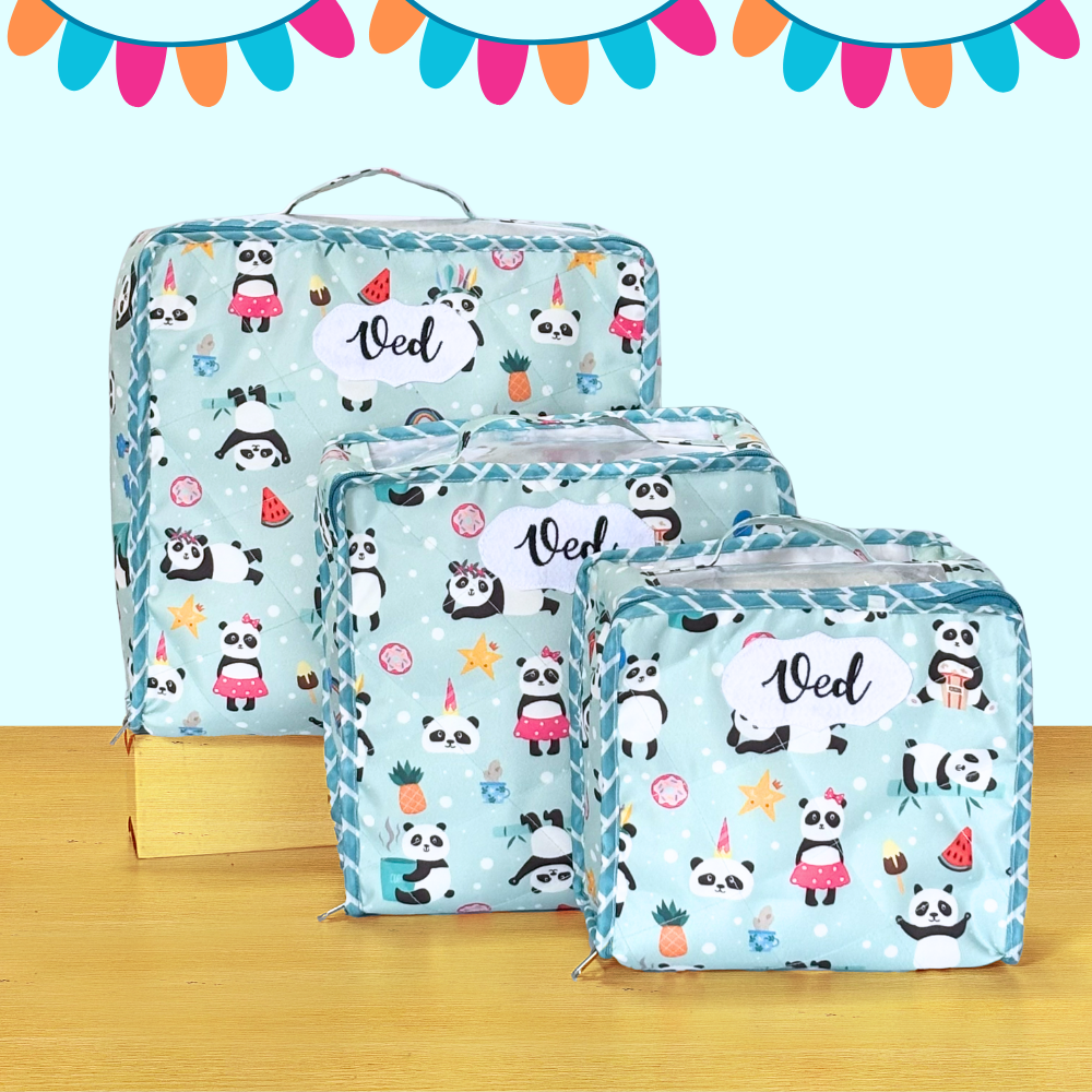Set of three blue patterned storage