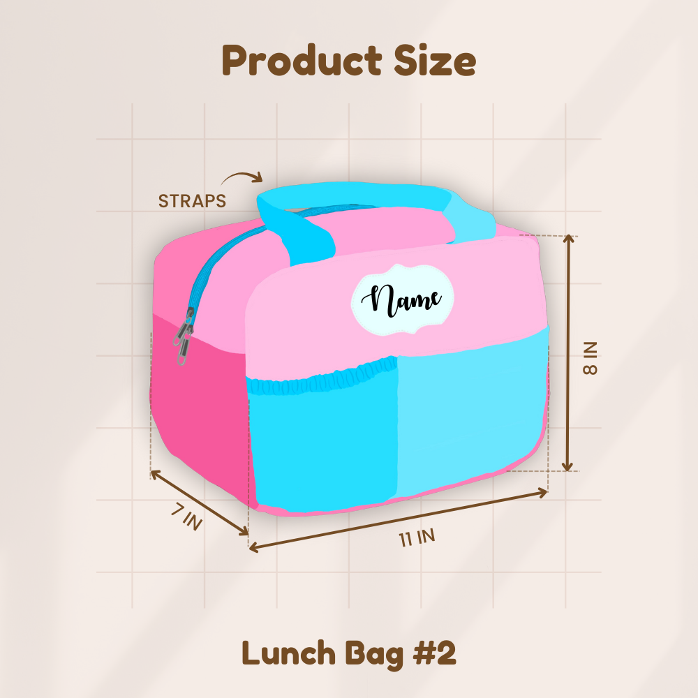 Pink and blue lunch bag