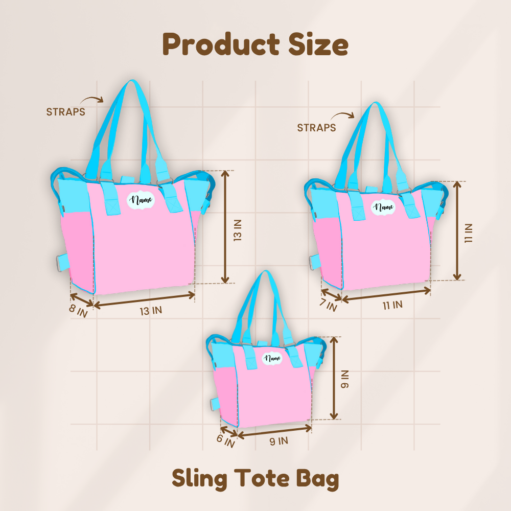Sling tote bag with measurements