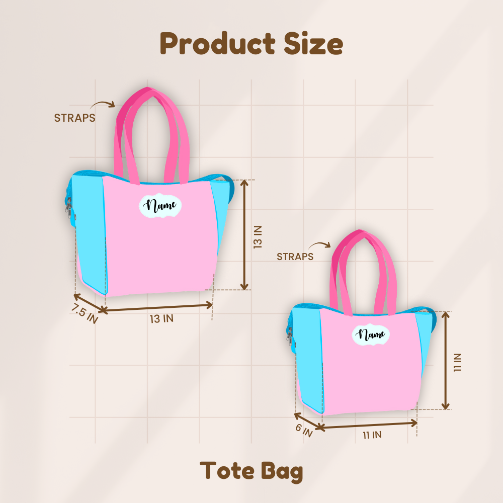 Tote bag with pink and blue design