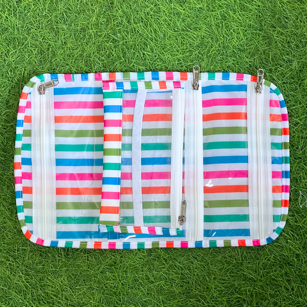 Colorful striped pouch with zippers