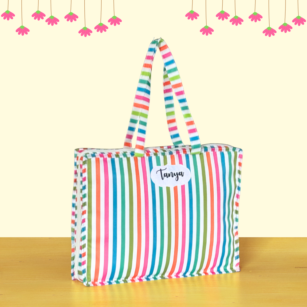 Colorful striped tote bag