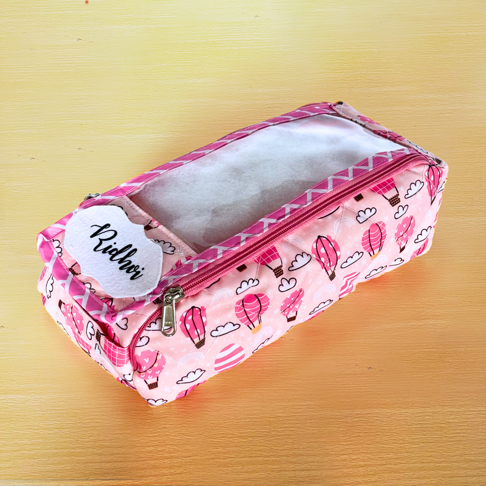 Pink pencil case with ice cream pattern