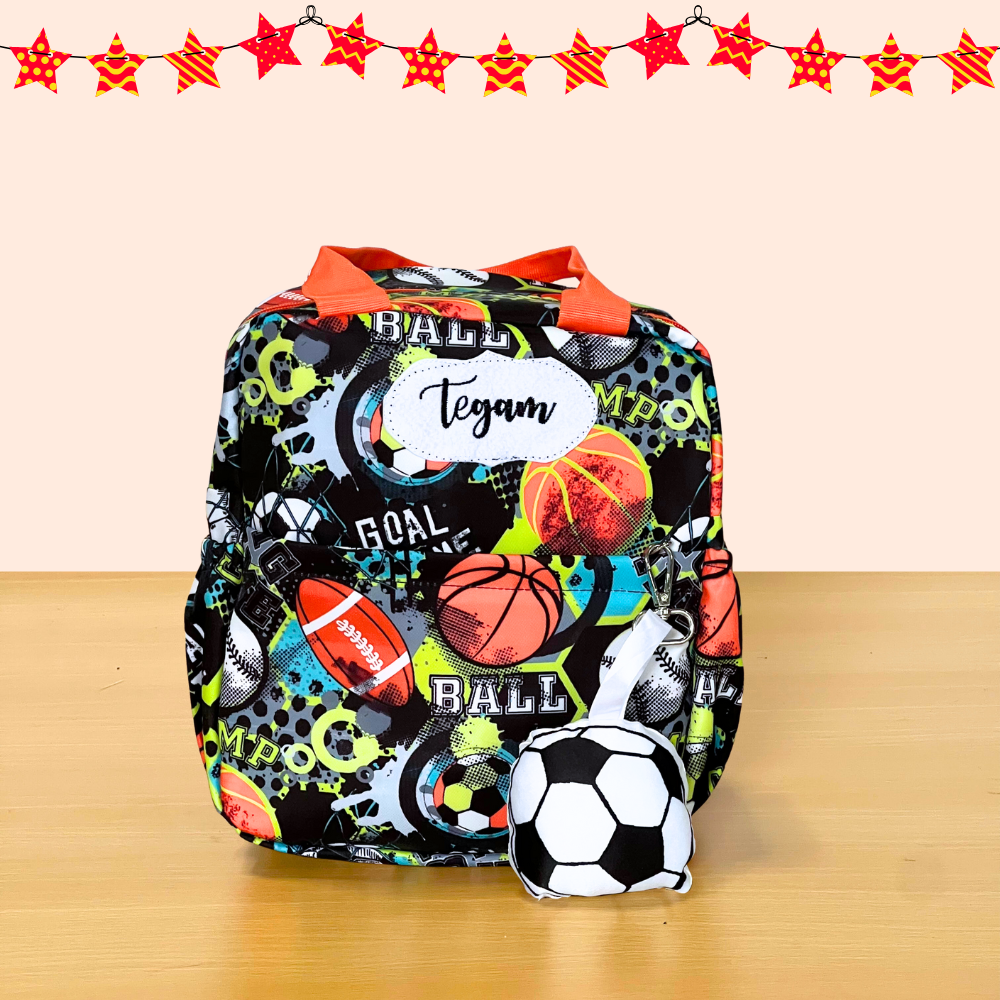 Backpack with sports-themed