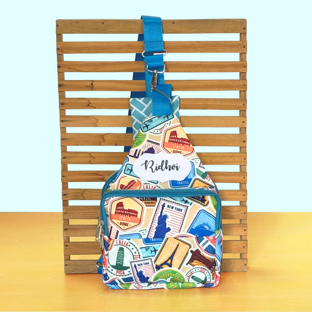 Travel-themed crossbody bag