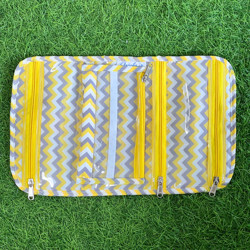 Yellow and gray zigzag patterned pouch