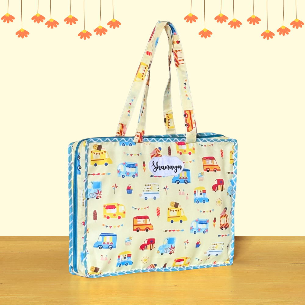 Children's tote bag with vehicle pattern