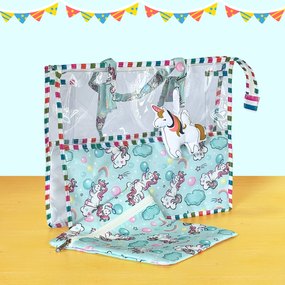Clear pouch with unicorn design