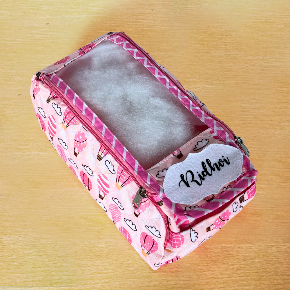 Pink pencil case with ice cream pattern