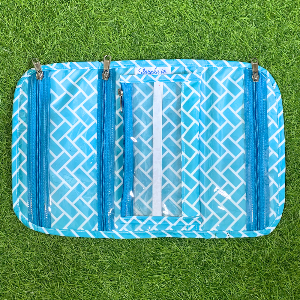 Blue and white patterned travel organizer