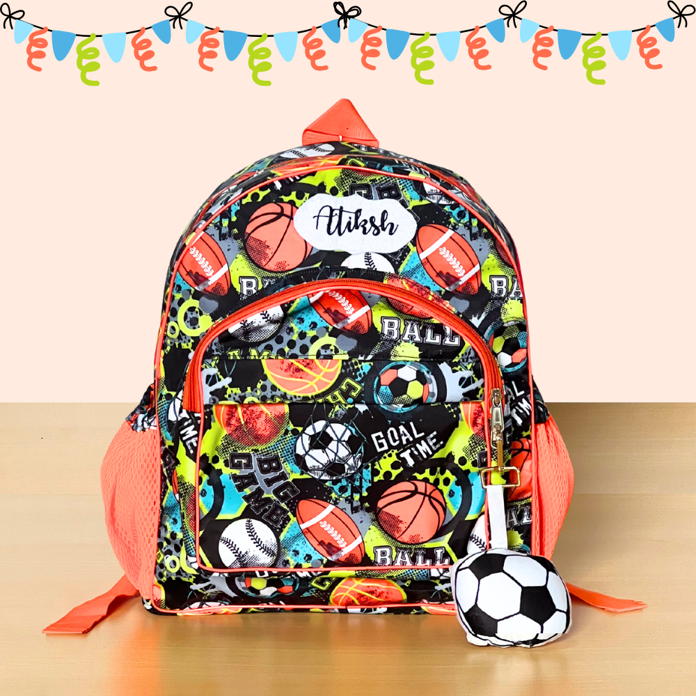 Backpack with sports-themed design