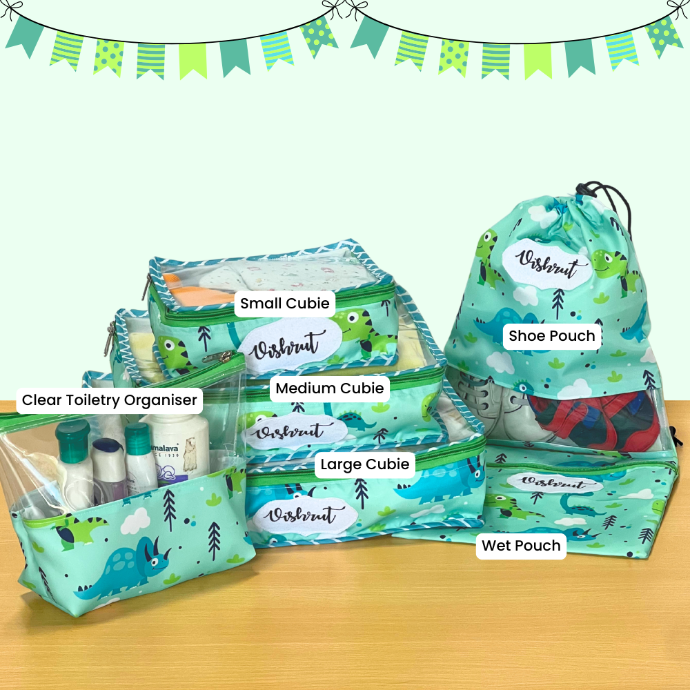 Green-themed toiletry bags