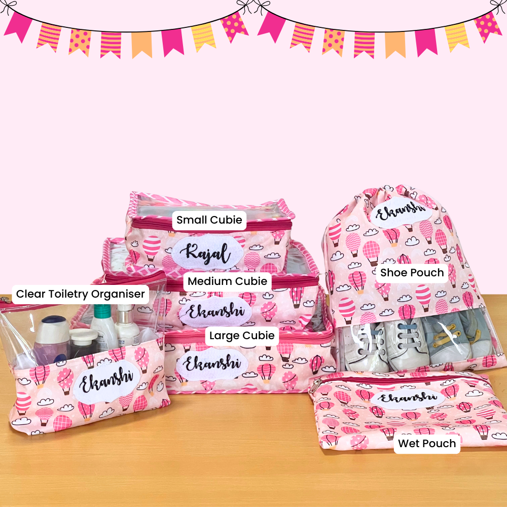 Set of pink toiletry organizers