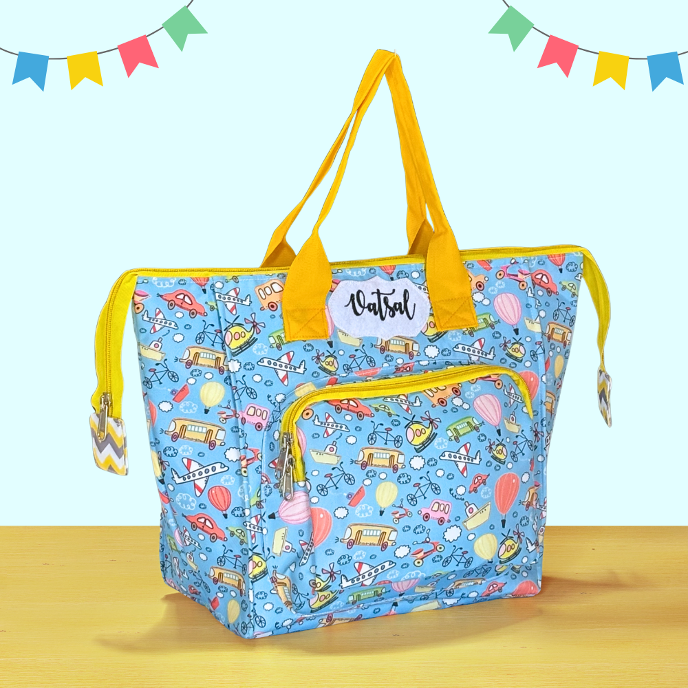 Colorful tote bag with cartoon patterns