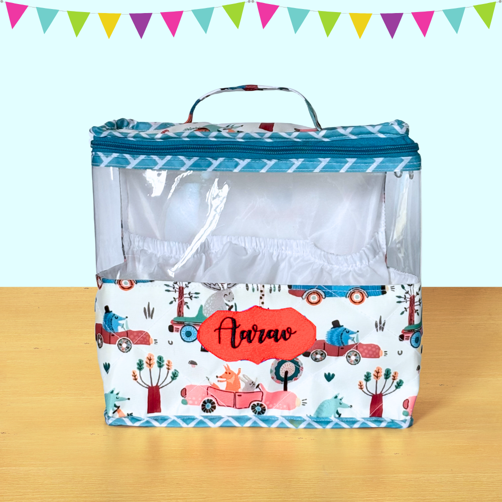 Clear storage bag with colorful truck