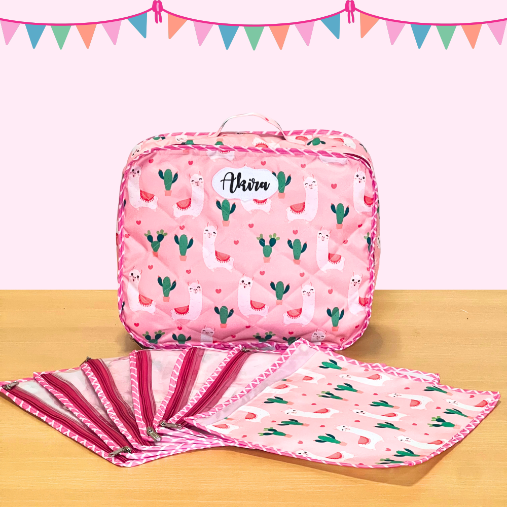 Pink pouch with cactus and llama