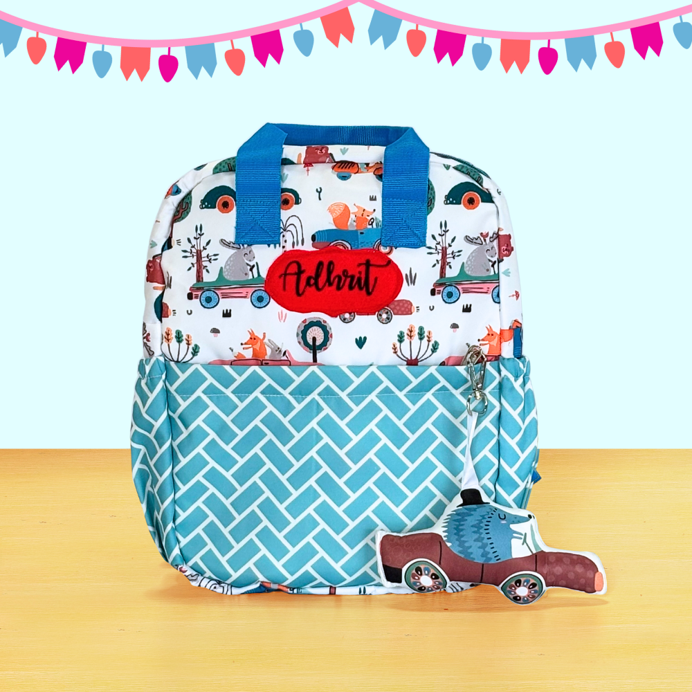 Backpack with colorful design and 'Adven