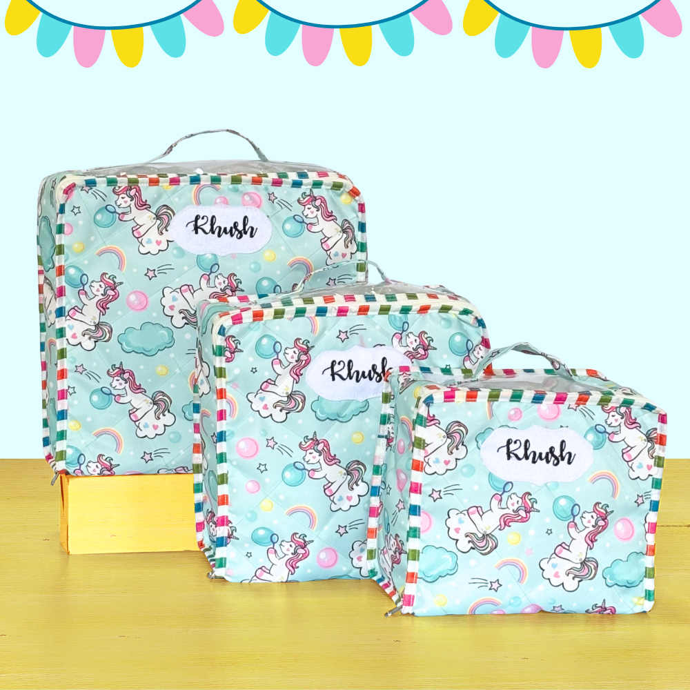 Set of three colorful storage bags
