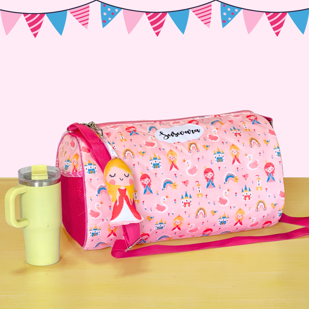 Pink duffel bag