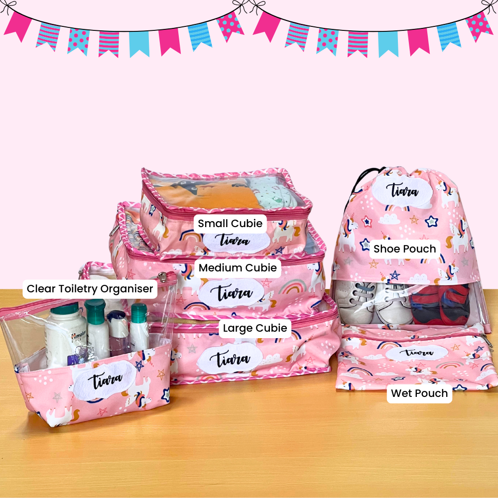 Set of pink toiletry organizers
