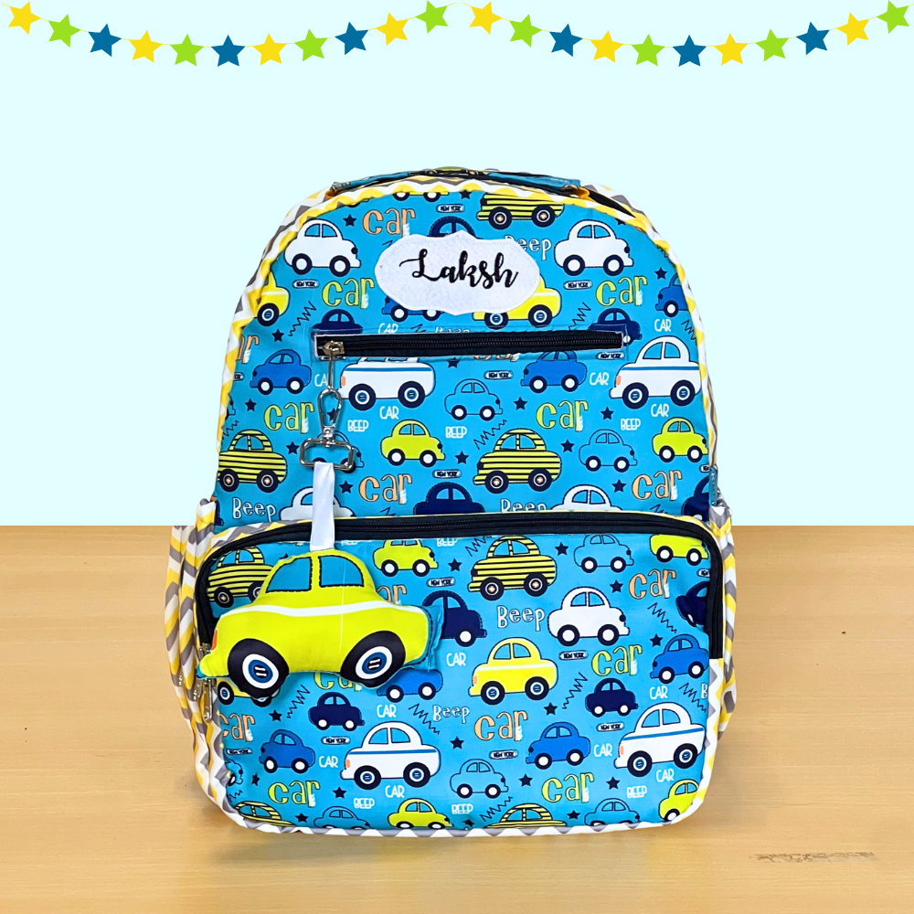 Backpack with car pattern