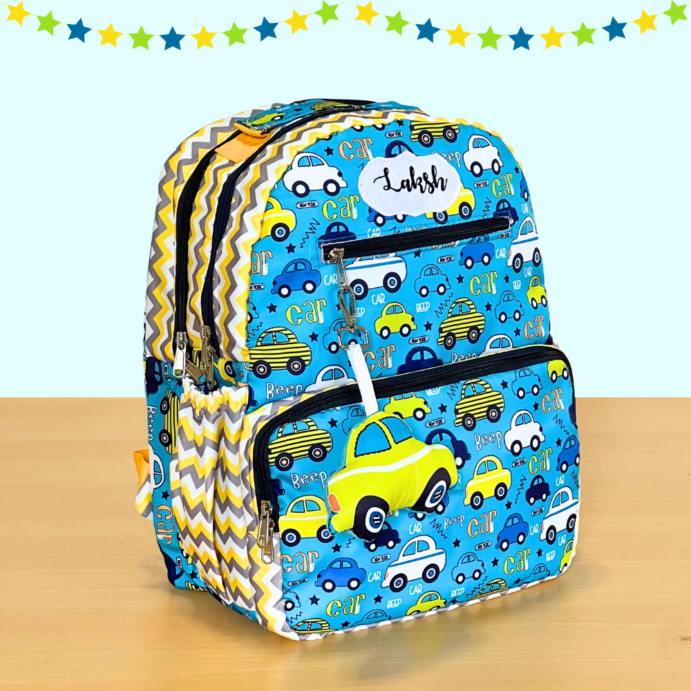 Backpack with car pattern