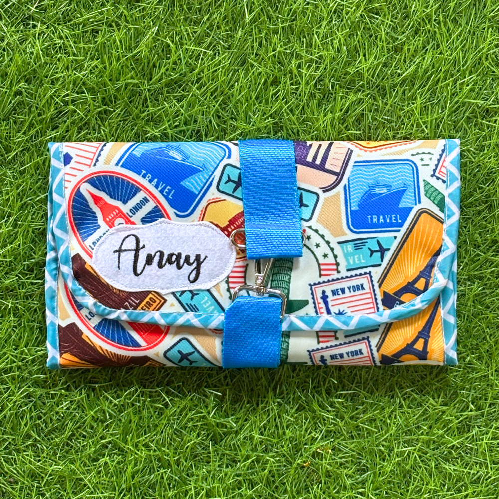 Travel-themed pouch