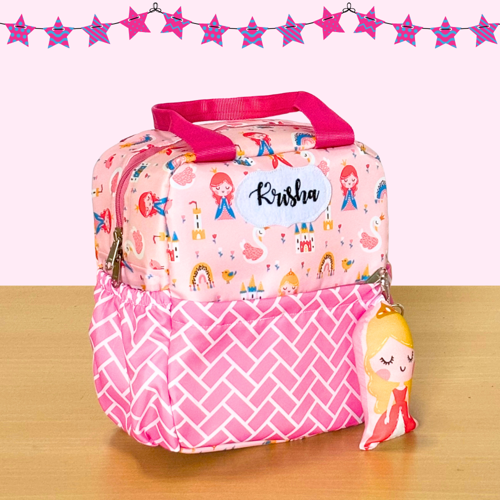 Pink patterned lunch bag