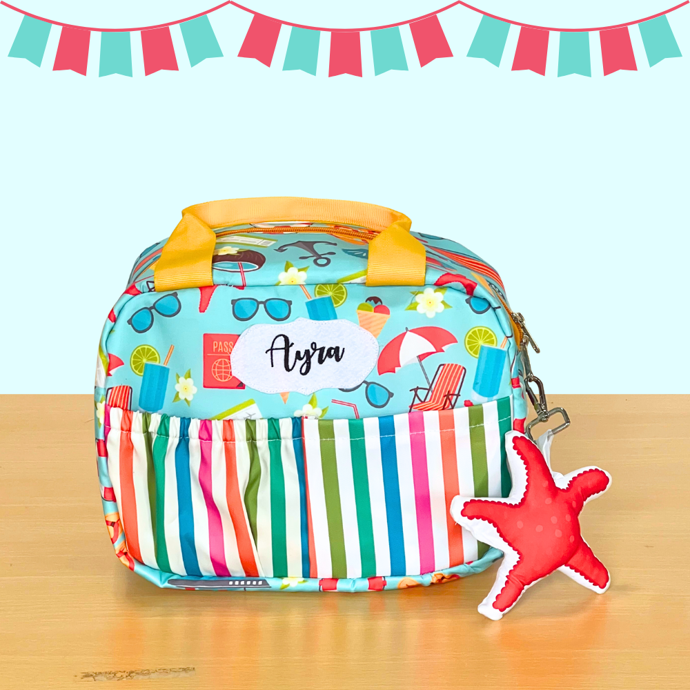 Colorful beach-themed lunch bag