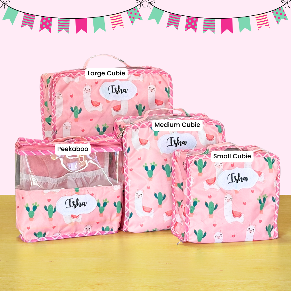 Set of pink storage cubbies