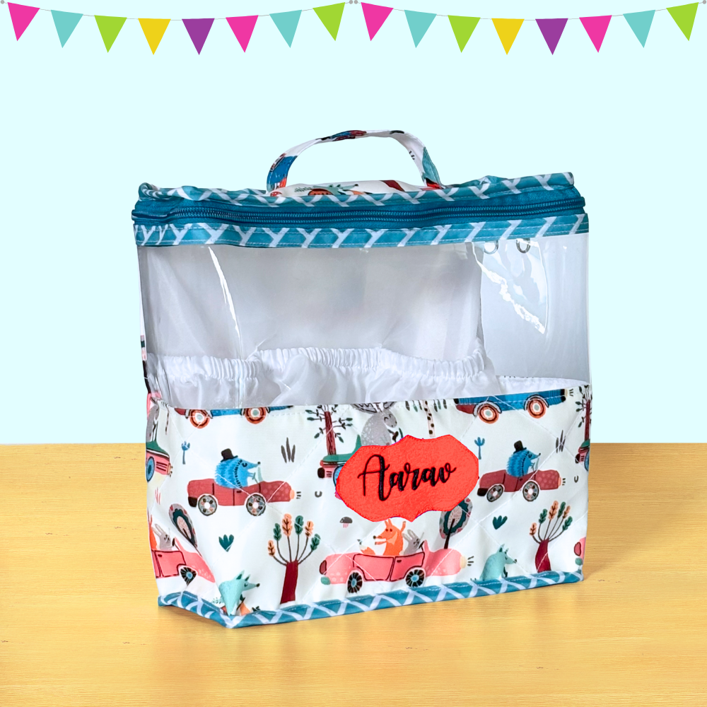 Clear storage bag with colorful design