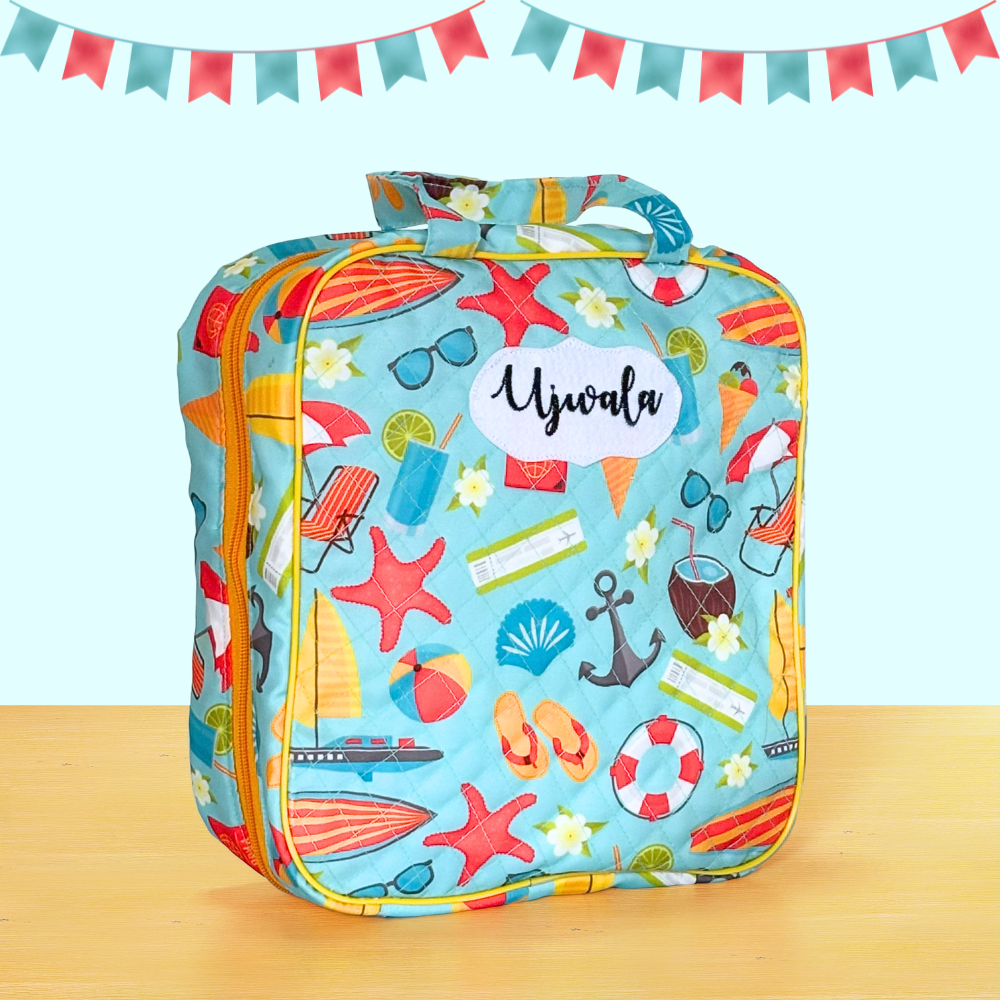 Colorful beach-themed bag