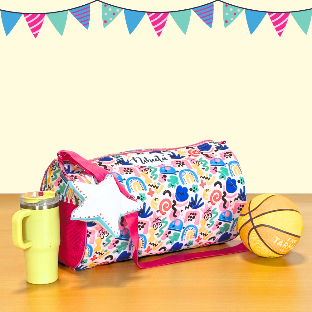 Colorful patterned duffel bag