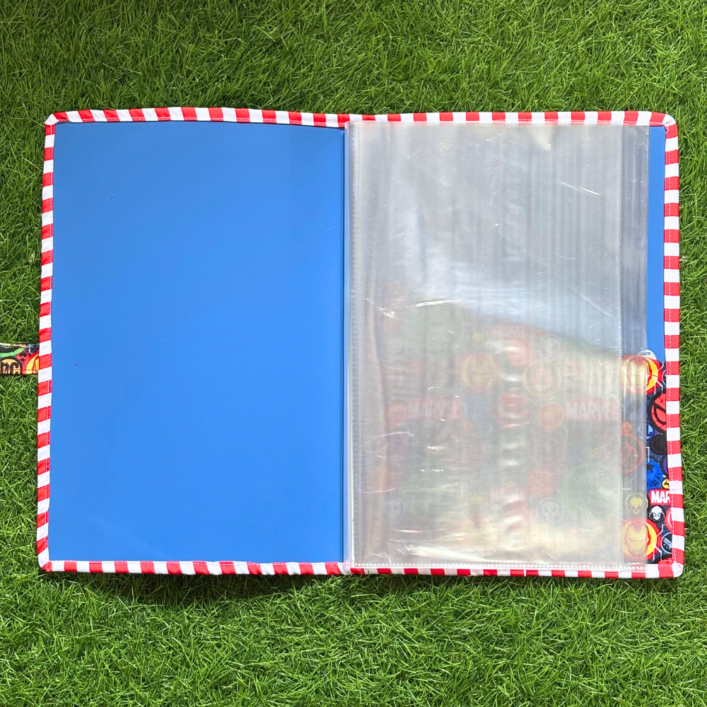 Blue board with striped border