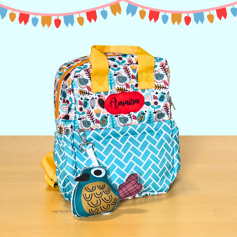 Colorful backpack with floral pattern