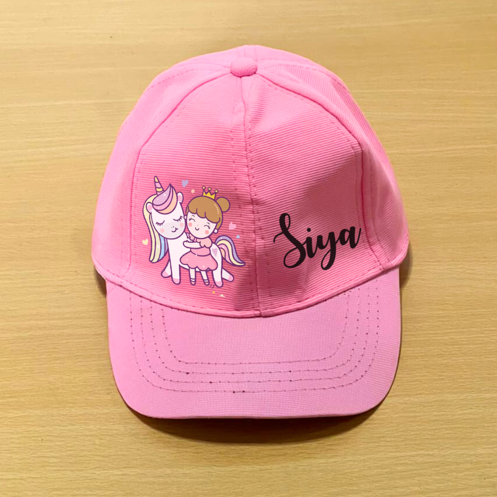 Pink cap with cartoon design