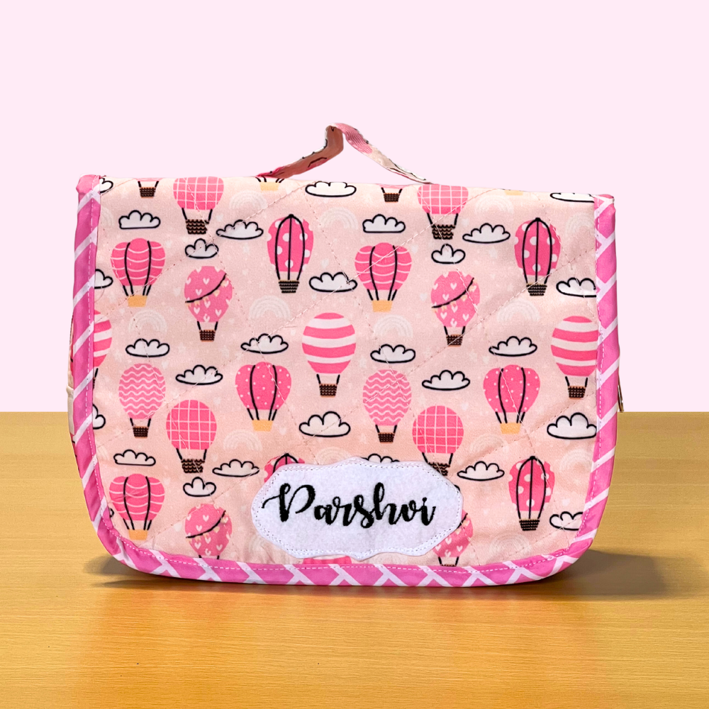 Pink pouch with hot air balloon