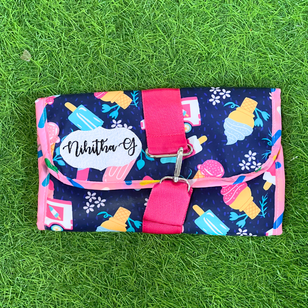 Roll-up pouch with colorful design