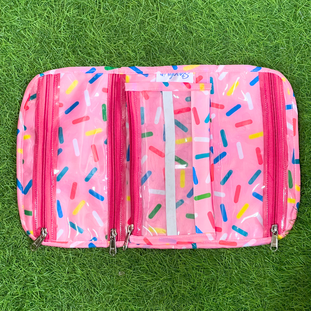 Pink pouch with colorful sprinkles