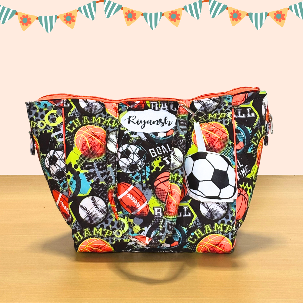 Colorful bag with sports-themed