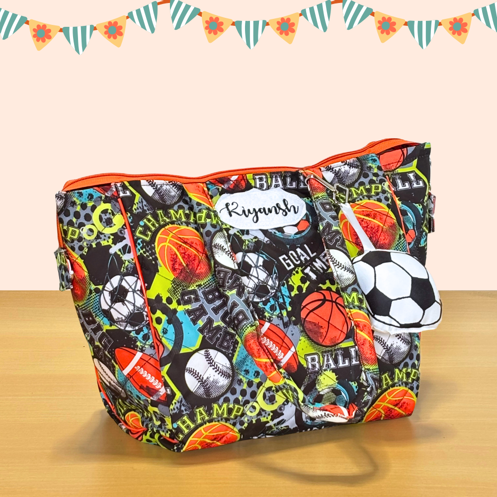 Colorful sports-themed pouch