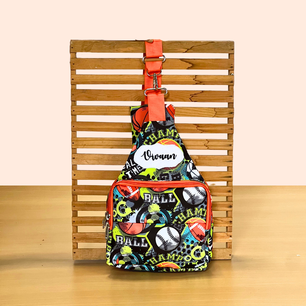 Multicolored sports-themed bag