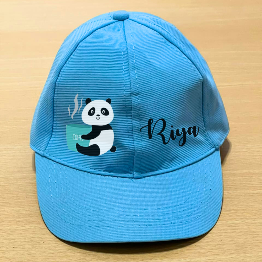 Blue cap with a panda design
