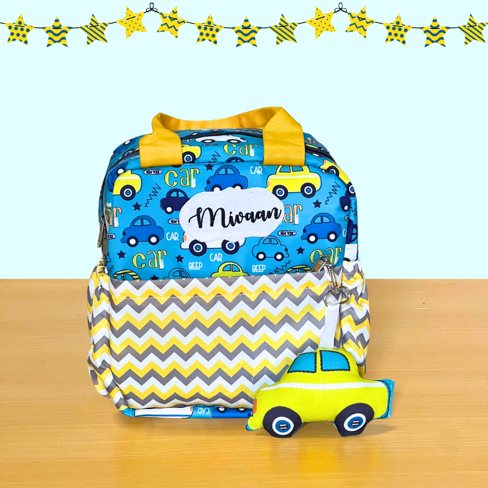 Backpack with car pattern