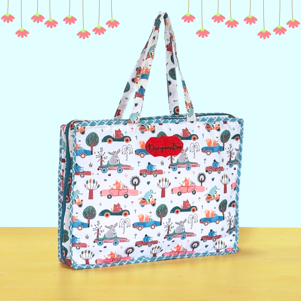 Tote bag with children's illustration pattern