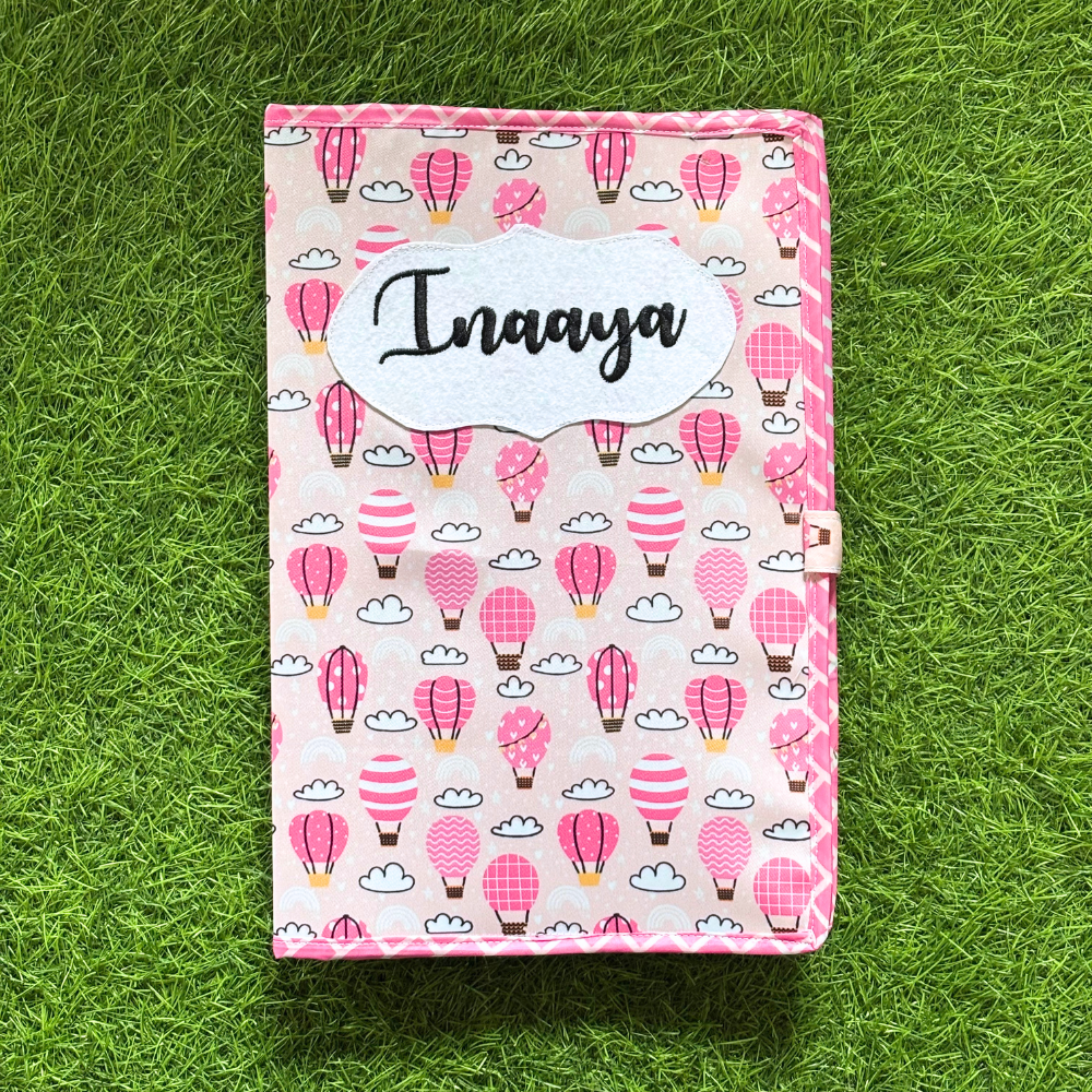 Notebook with pink balloon pattern