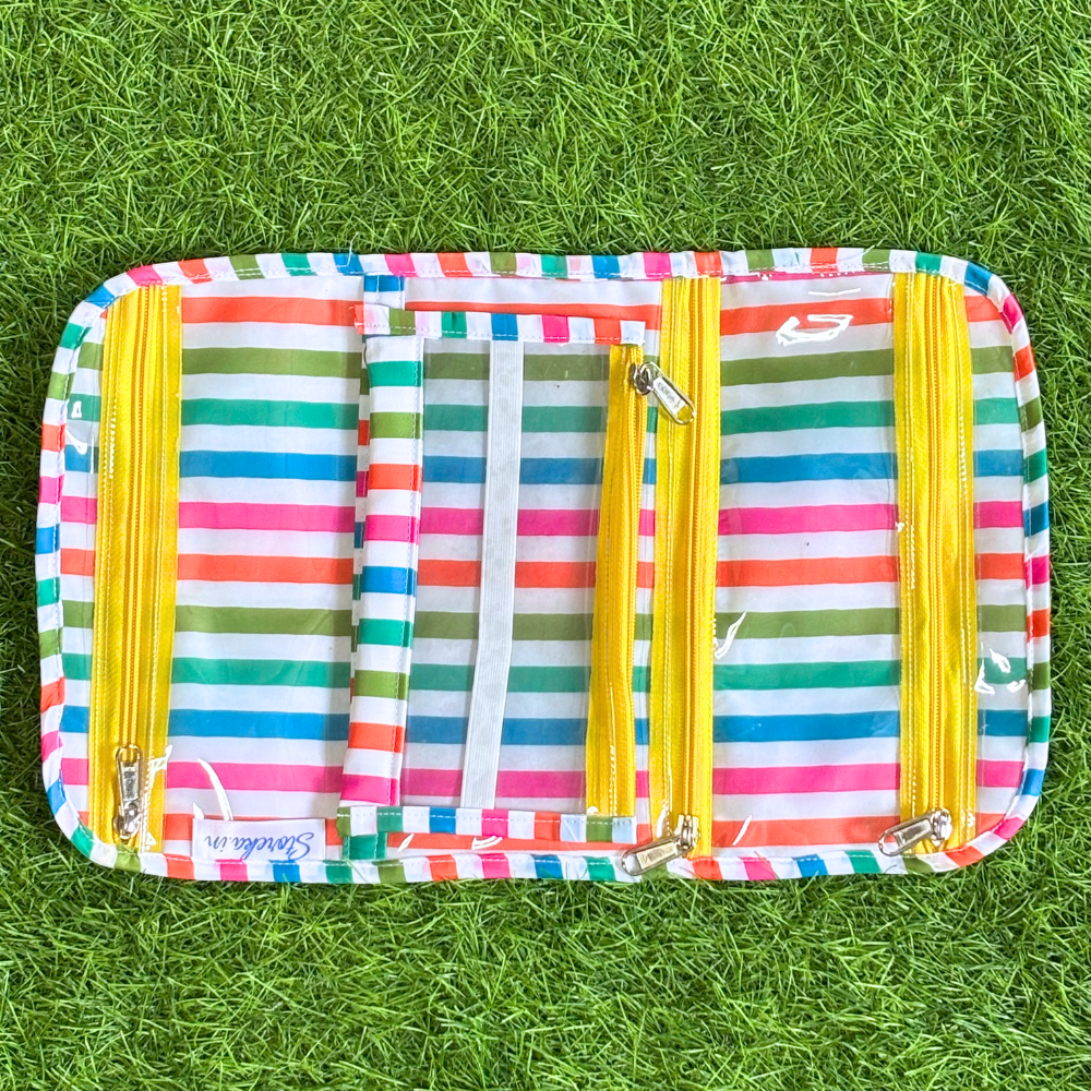 Multicolored striped pouch