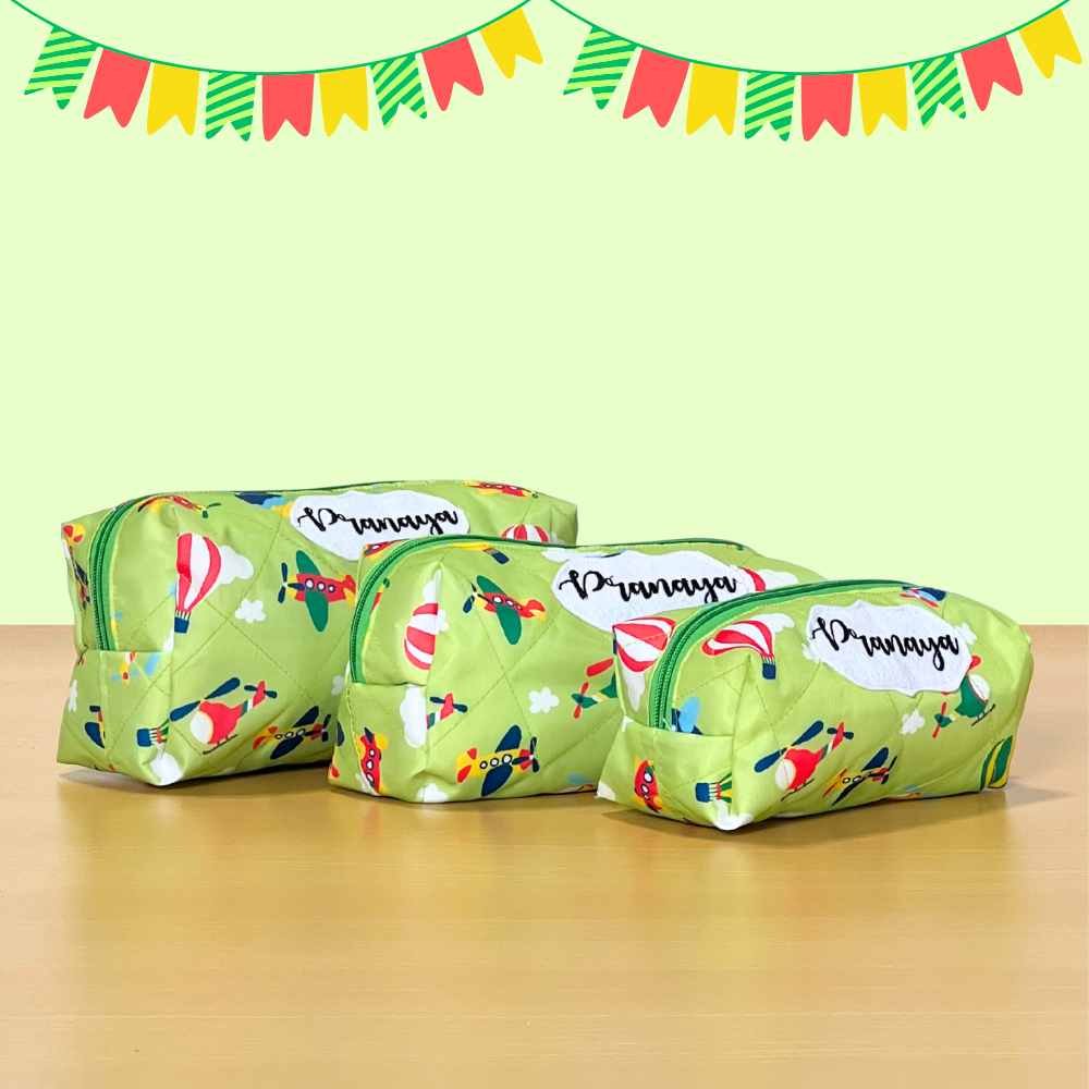 Three green pouches