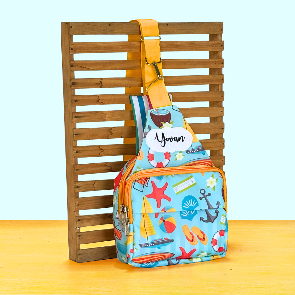 Colorful bag with beach-themed design