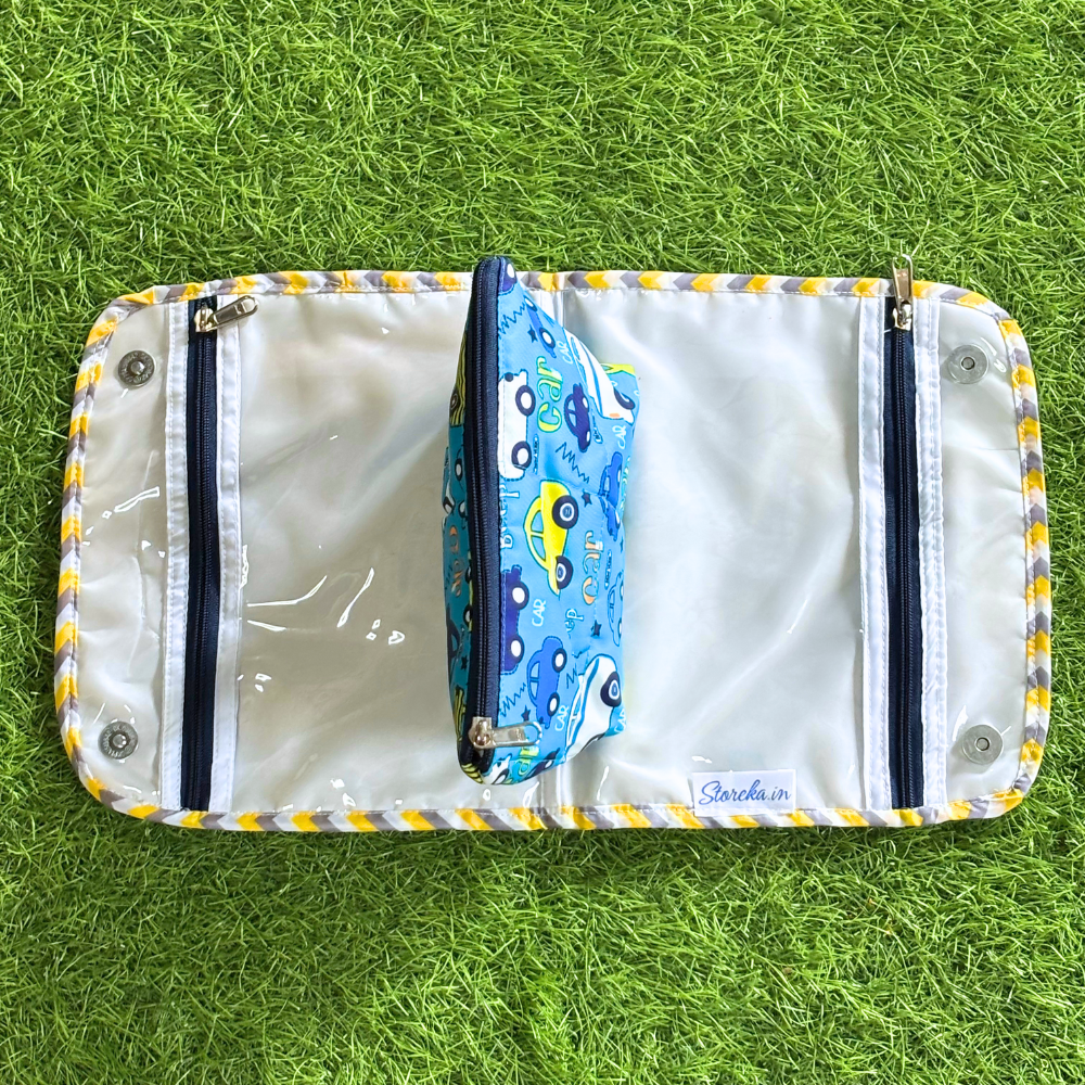Clear pouch with colorful zipper